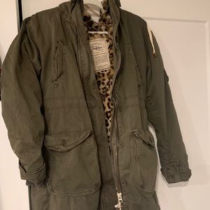 Zara Faux fur lined Olive Green Winter Anorak Coat